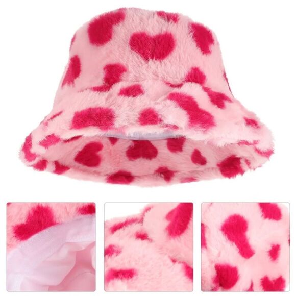 Pink Heart Fuzzy Bucket Hat - Picture 5 of 5